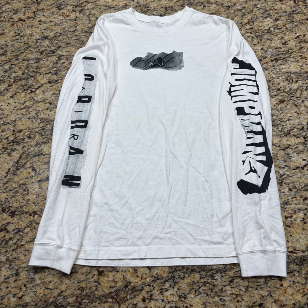 Jordan Flight Long Sleeve Graphic T-Shirt Mens Medium White Jumpman Logo Tee ws